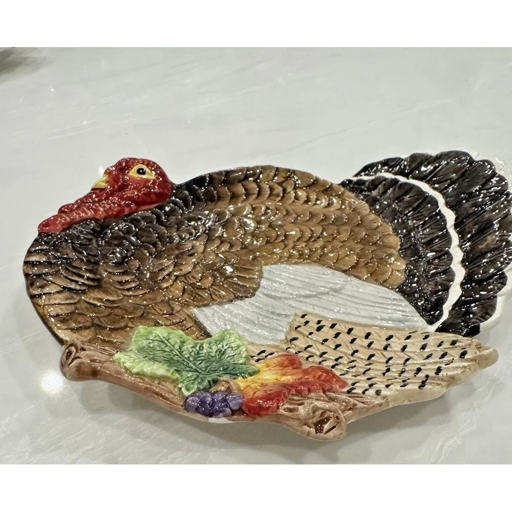 Fitz Floyd 1994 Harvest Turkey Plate Canape Omnibus Thanksgiving Vtg